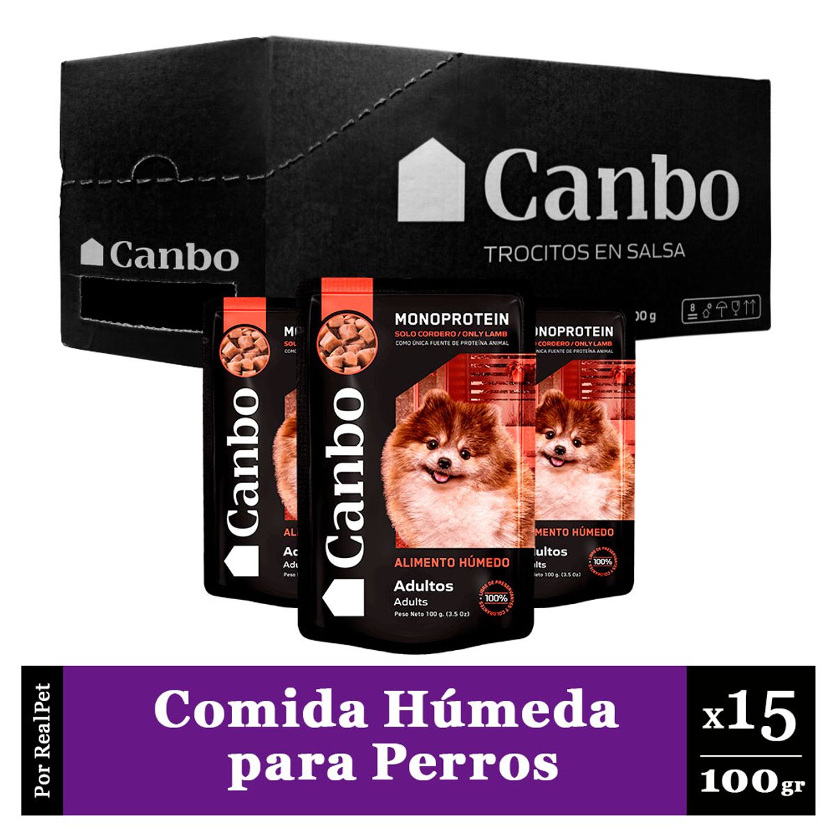 CANBO - Pack Caja x15 Comida Húmeda Perro Adulto Canbo Cordero 100gr