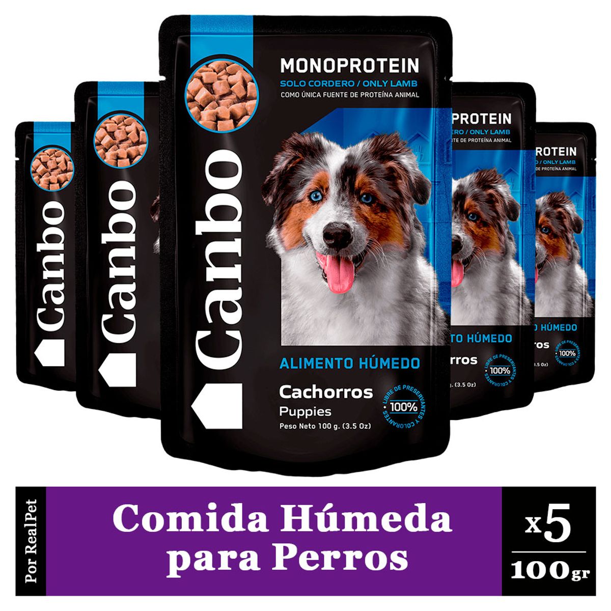 CANBO - Pack x5 Comida Húmeda Perro Cachorro Canbo Cordero 100gr