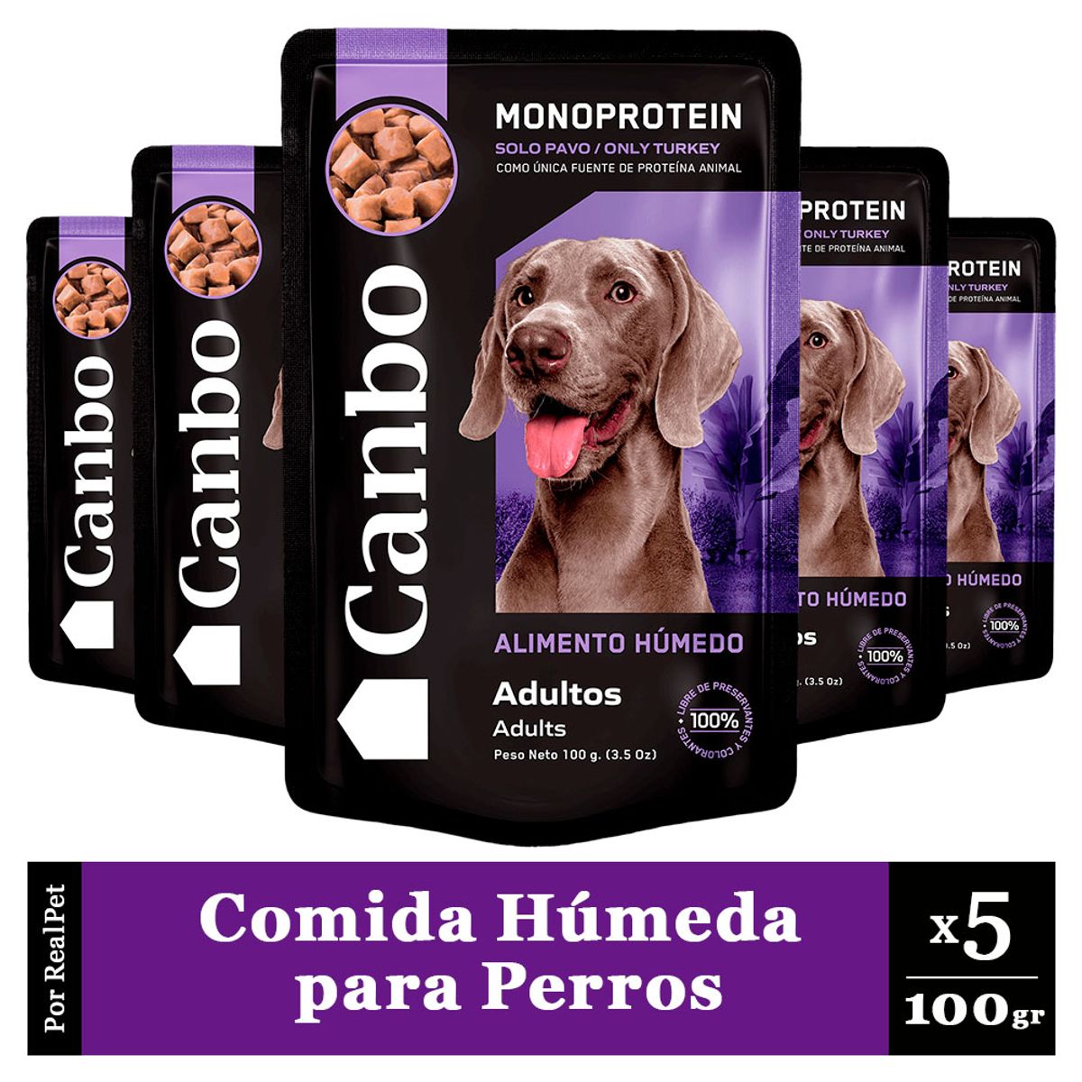 CANBO - Pack x5 Comida Húmeda Perro Adulto Canbo Pavo 100gr