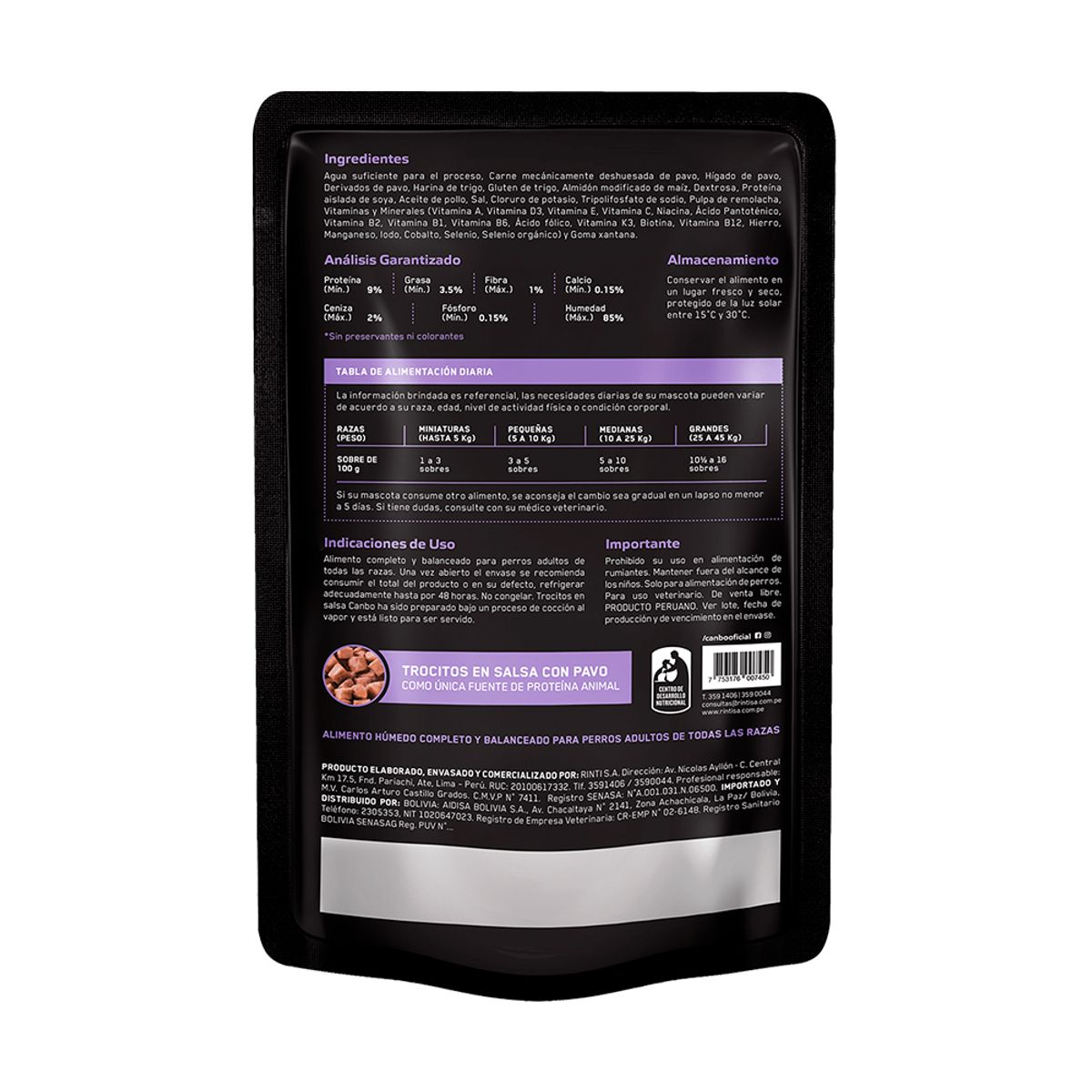 CANBO - Pack x5 Comida Húmeda Perro Adulto Canbo Pavo 100gr