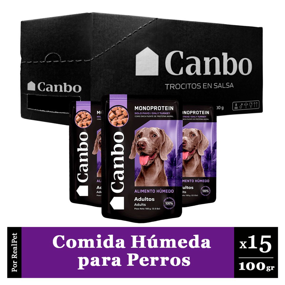 CANBO - Pack Caja x15 Comida Húmeda Perro Adulto Canbo Pavo 100gr