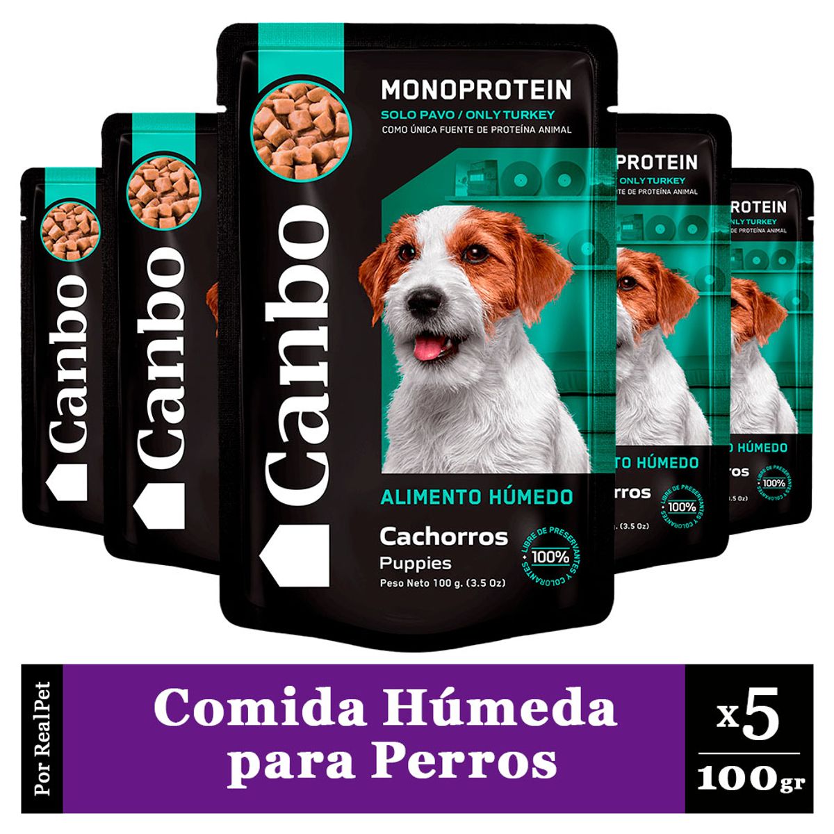 CANBO - Pack x5 Comida Húmeda Perro Cachorro Canbo Pavo 100gr