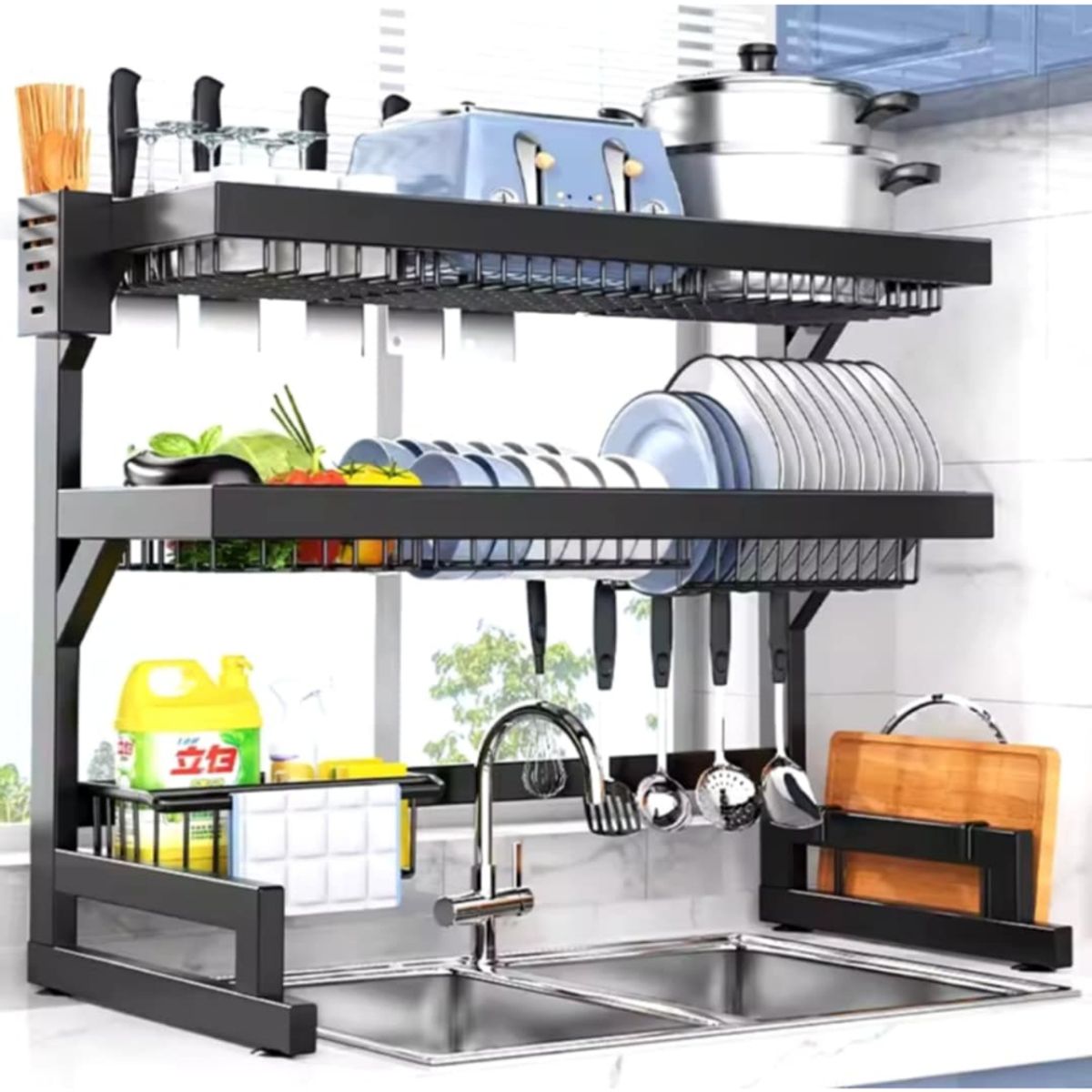 GENERICO - Portaplatos Organizador de 2 Niveles 85CM Escurridor de Cocina