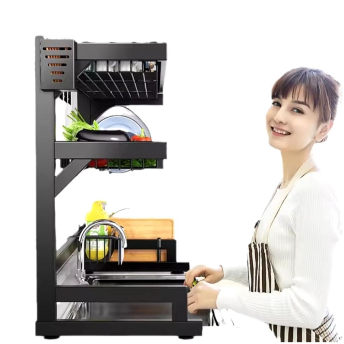 GENERICO - Portaplatos Organizador de 2 Niveles 85CM Escurridor de Cocina