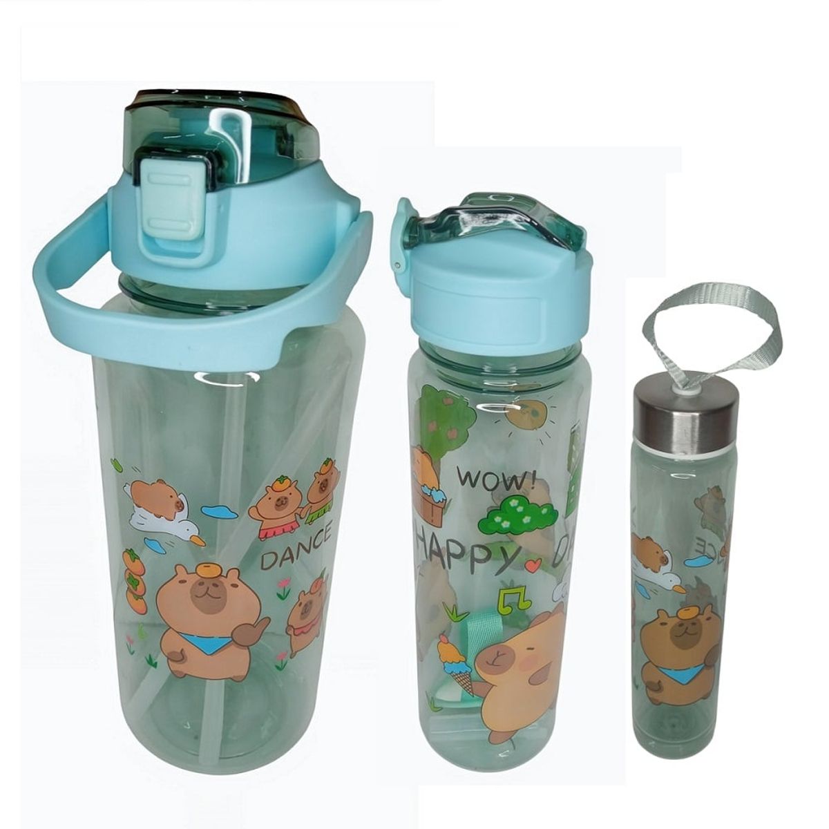 GENERICO - Trio tomatodo capibara transparente de 2L 1L 300ml - niños