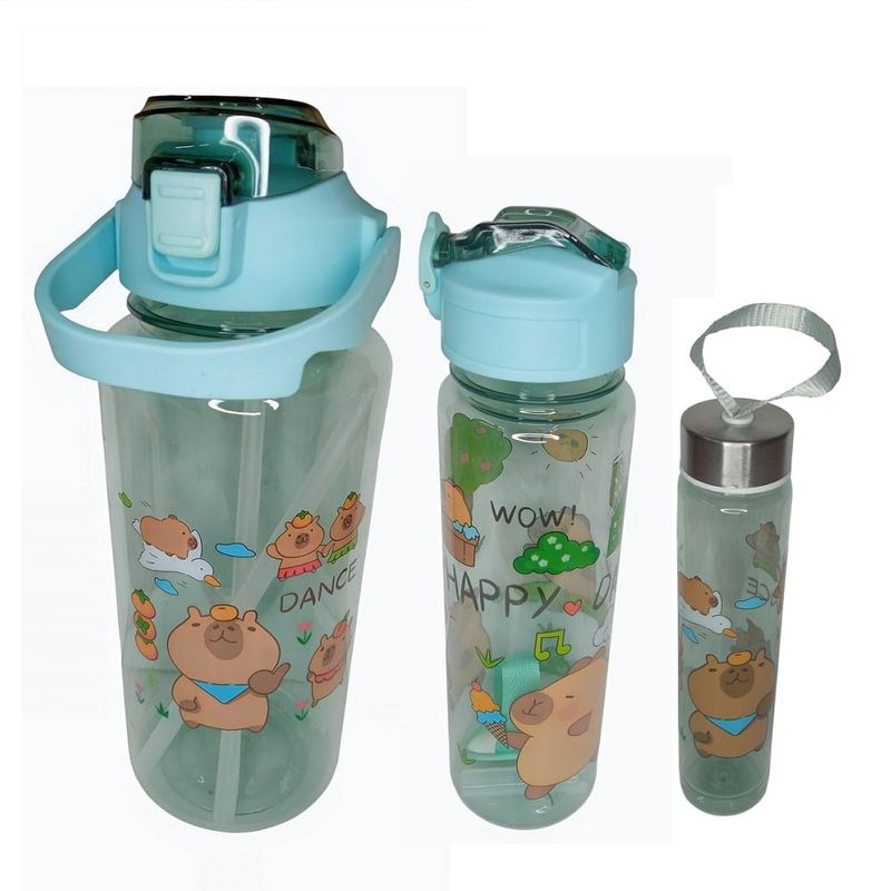 GENERICO - Trio tomatodo capibara transparente de 2L 1L 300ml - niños