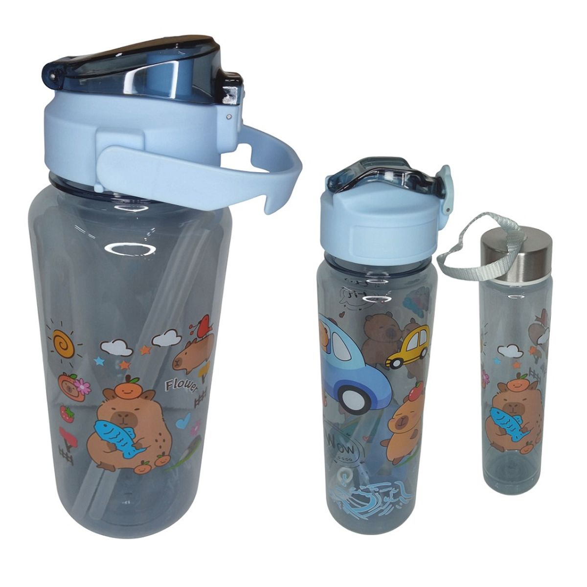 GENERICO - Trio tomatodo capibara transparente de 2L 1L 300ml - niños