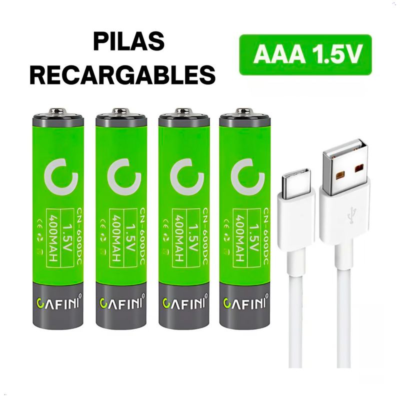 CAFINI - Cargador Pilas Rercargables Cafini AAA Pack 4 Carga Tipo C