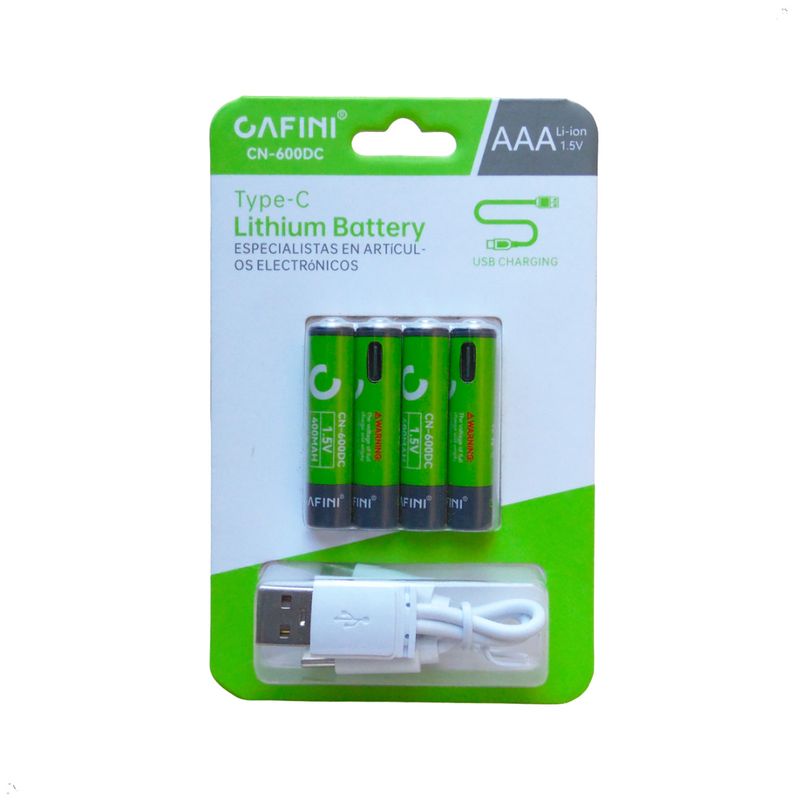 CAFINI - Cargador Pilas Rercargables Cafini Aa Pack 4 Carga Tipo C