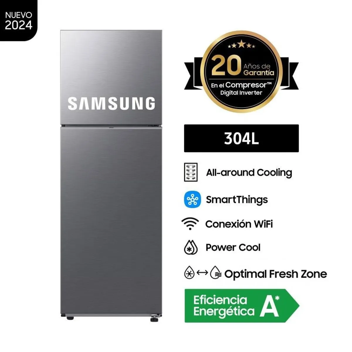SAMSUNG - Refrigeradora Samsung Top Mount Freezer 304 Litros Silver RT31DG5120S9PE