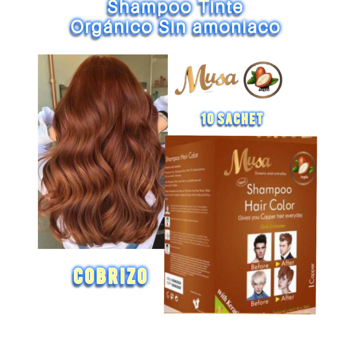 MUSA ACCESORIOS - TINTE SHAMPOO MUSA ORGÁNICO X10 SACHET  COBRIZO