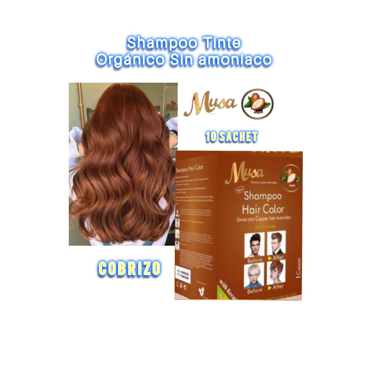 MUSA ACCESORIOS - TINTE SHAMPOO MUSA ORGÁNICO X10 SACHET  COBRIZO