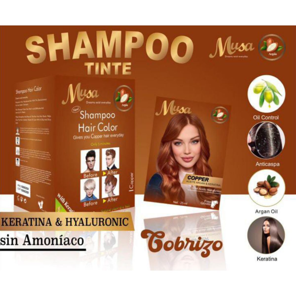 MUSA ACCESORIOS - TINTE SHAMPOO MUSA ORGÁNICO X10 SACHET  COBRIZO