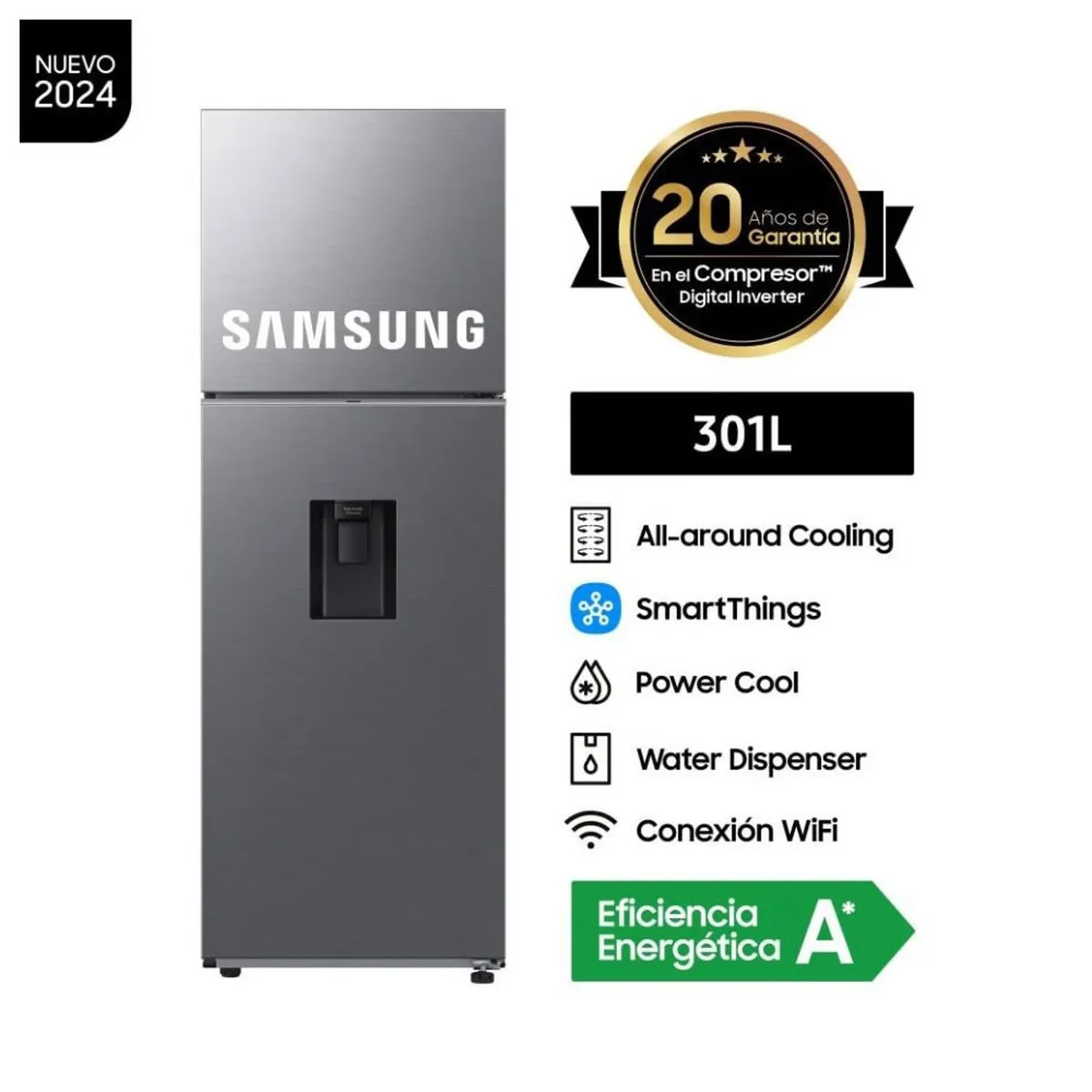 SAMSUNG - Refrigeradora Samsung Top Mount Freezer 304 Litros Silver RT31DG5220S9PE