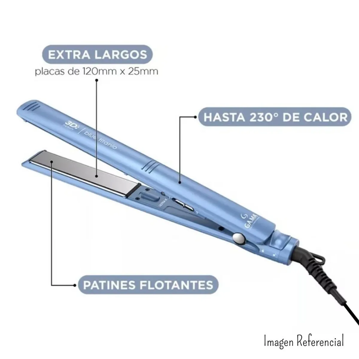 GAMA - Plancha Alisadora Gama Blue Titanio 3D Therapy Ultra ion - On Off