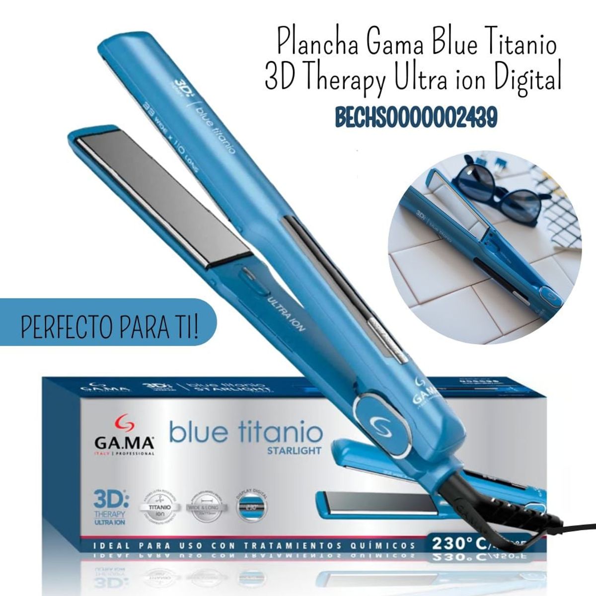 GAMA - Plancha Alisadora Gama Blue Titanio 3D Therapy Ultra ion - Digital