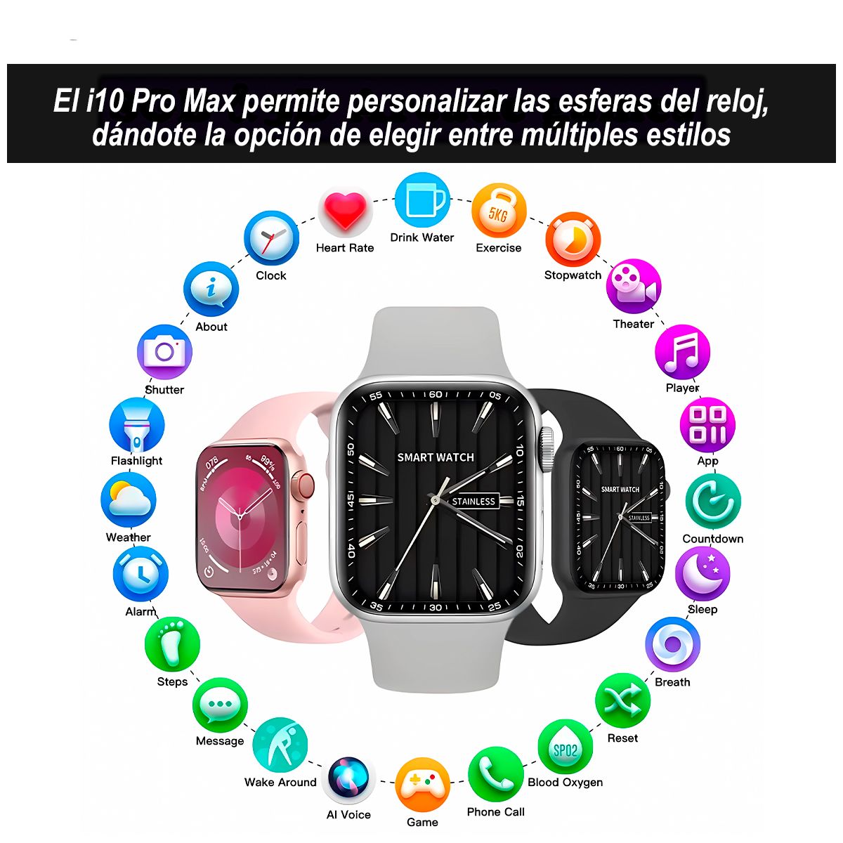 GENERICO - Reloj Smartwatch Bluetooth i10 Pro Max Rosado