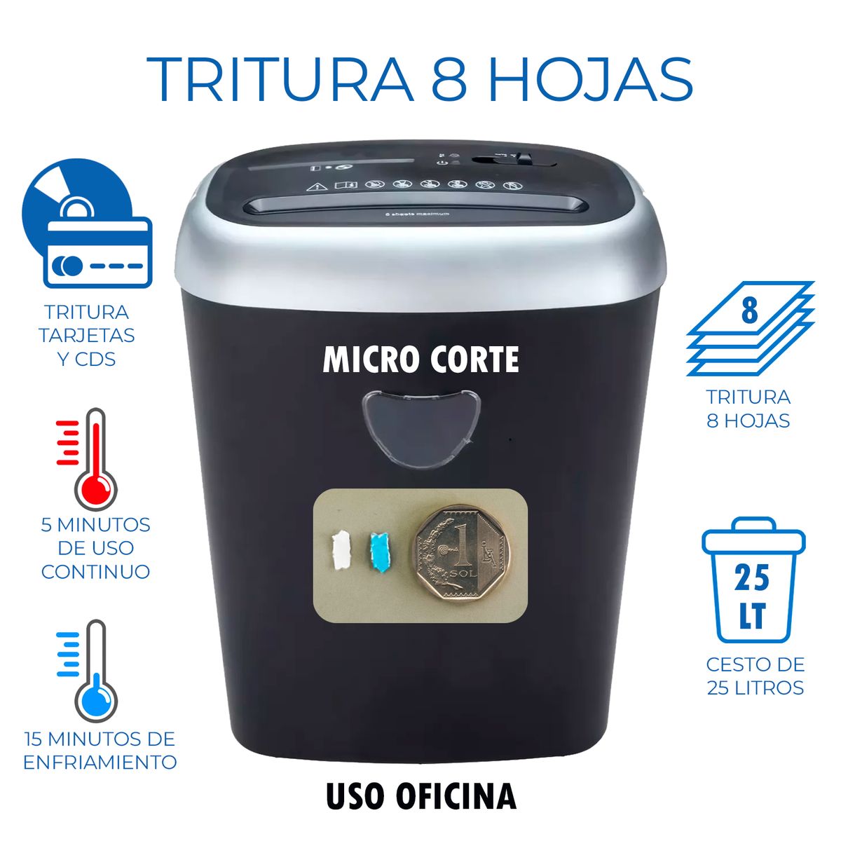 GENERICO - Trituradora De Papel Micro Corte 25l Alta Seguridad