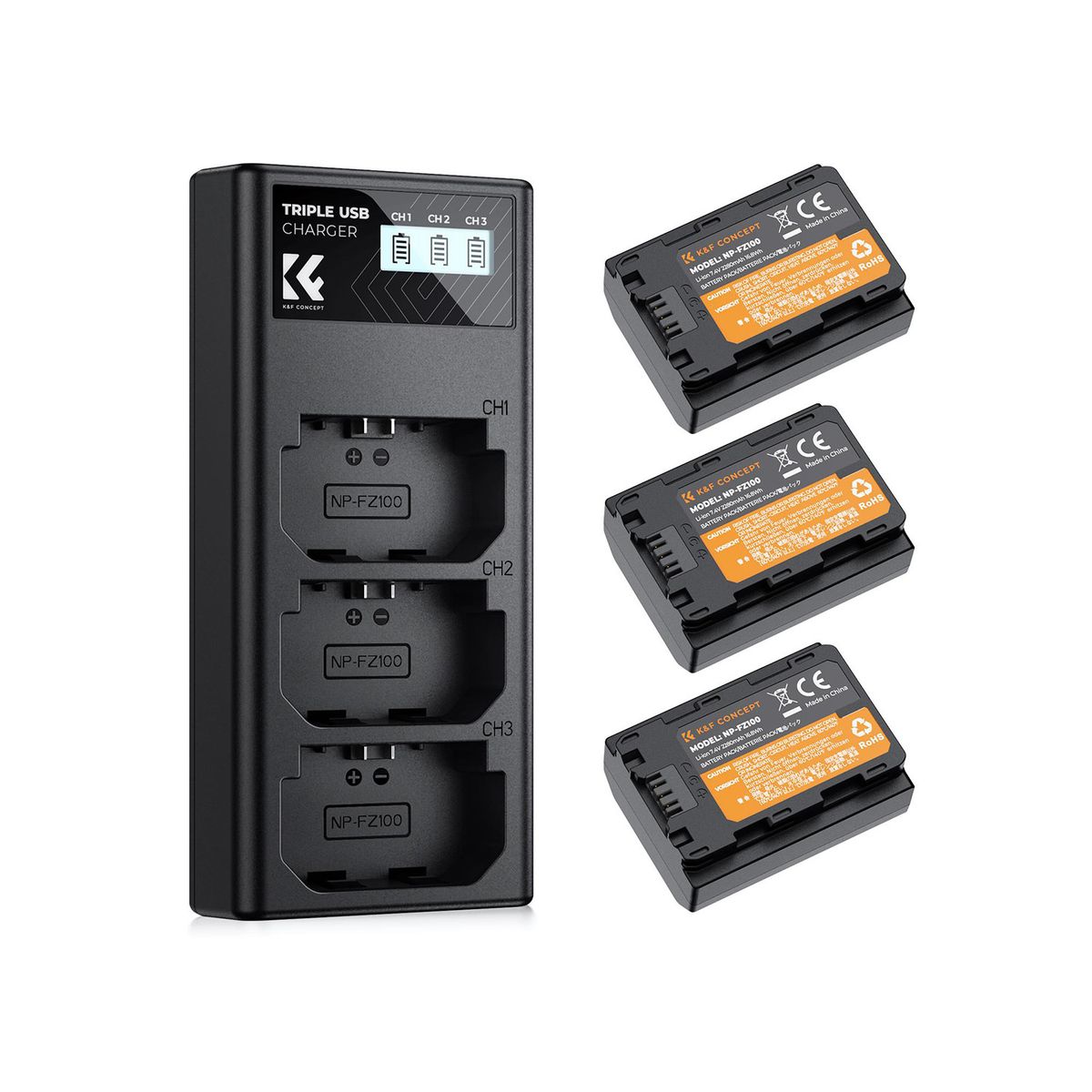 K&F CONCEPT - Kit de 3 baterías NP-FZ100 + cargador triple K&F Concept - KF28.0038