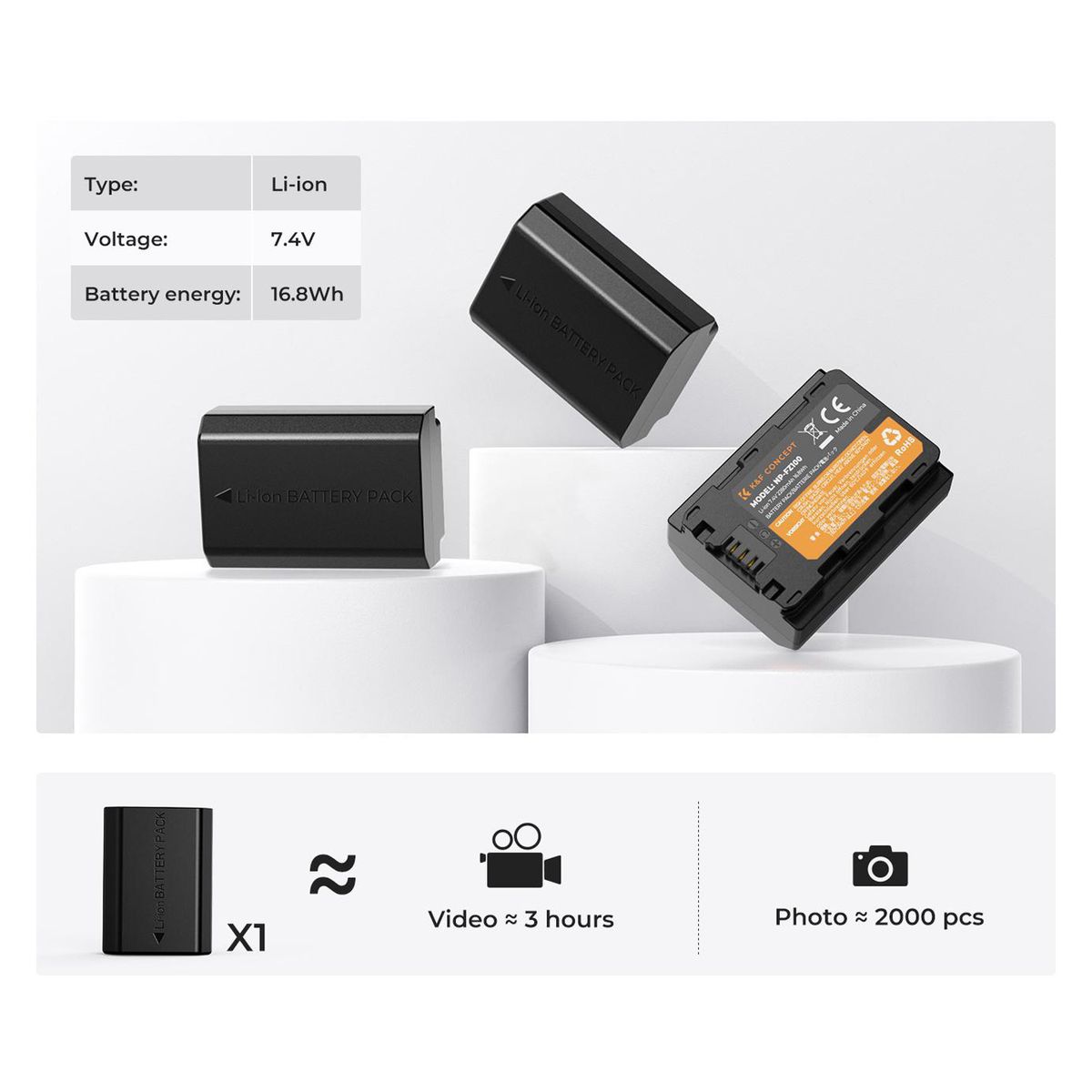 K&F CONCEPT - Kit de 3 baterías NP-FZ100 + cargador triple K&F Concept - KF28.0038