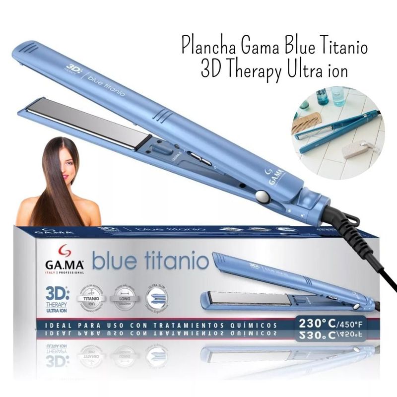 GAMA - Plancha Alisadora Gama Blue Titanio 3D Therapy Ultra ion ON-OFF