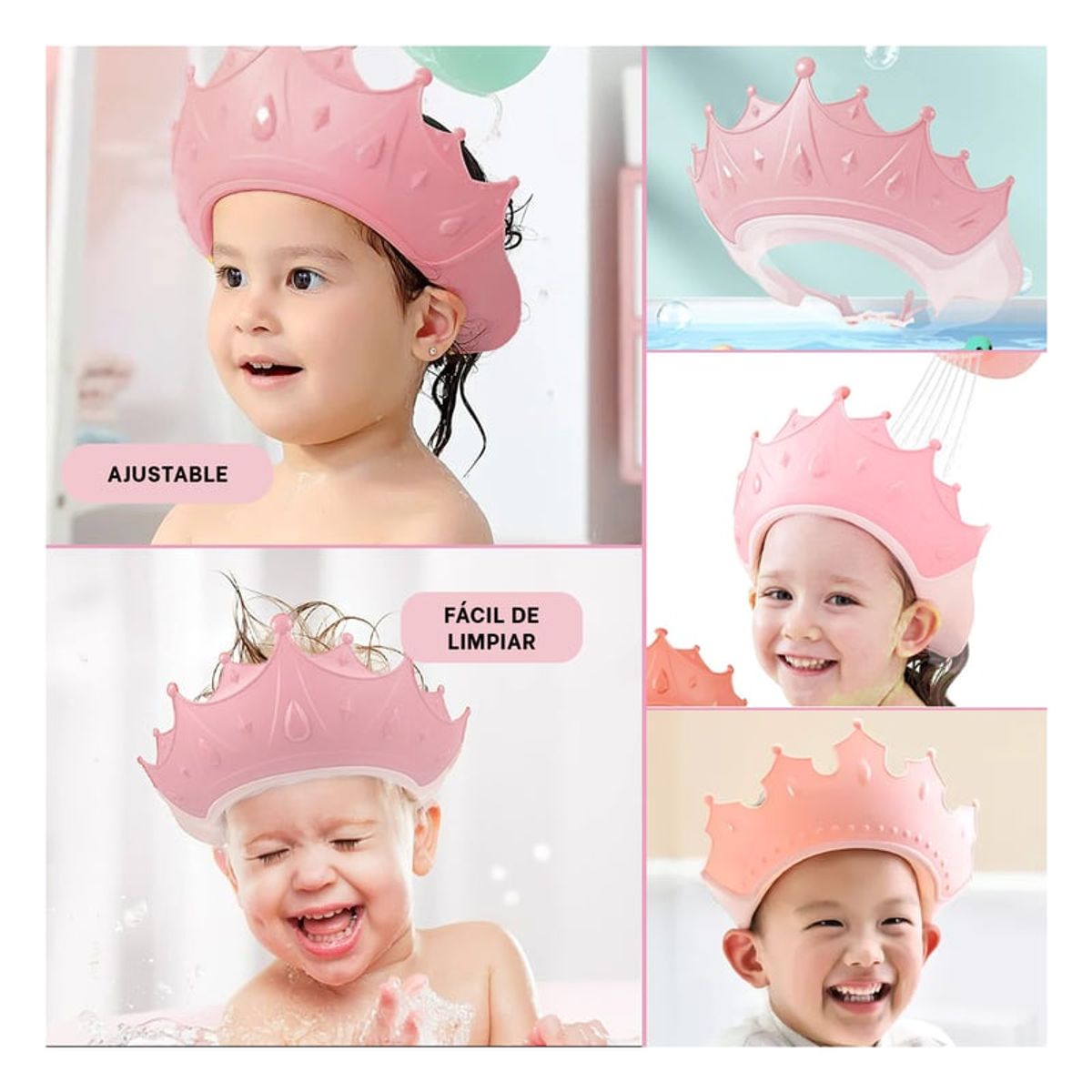 OEM - GORRO BAÑO DUCHA BEBE- NIÑOS PROTECCIÓN DE OJOS...  ROSADO
