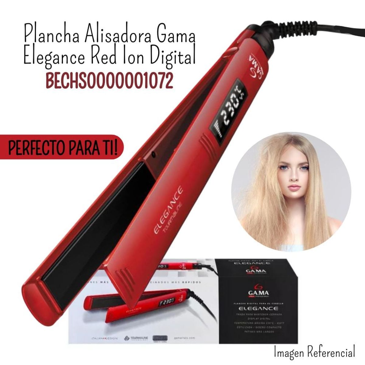 GAMA - Plancha Alisadora Gama Elegance Red Ion 230°C -Digital