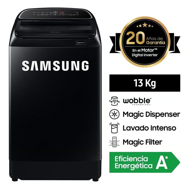 SAMSUNG - Lavadora Samsung 13 Kg Eco Inverter WA13CG5441BVPE Negro