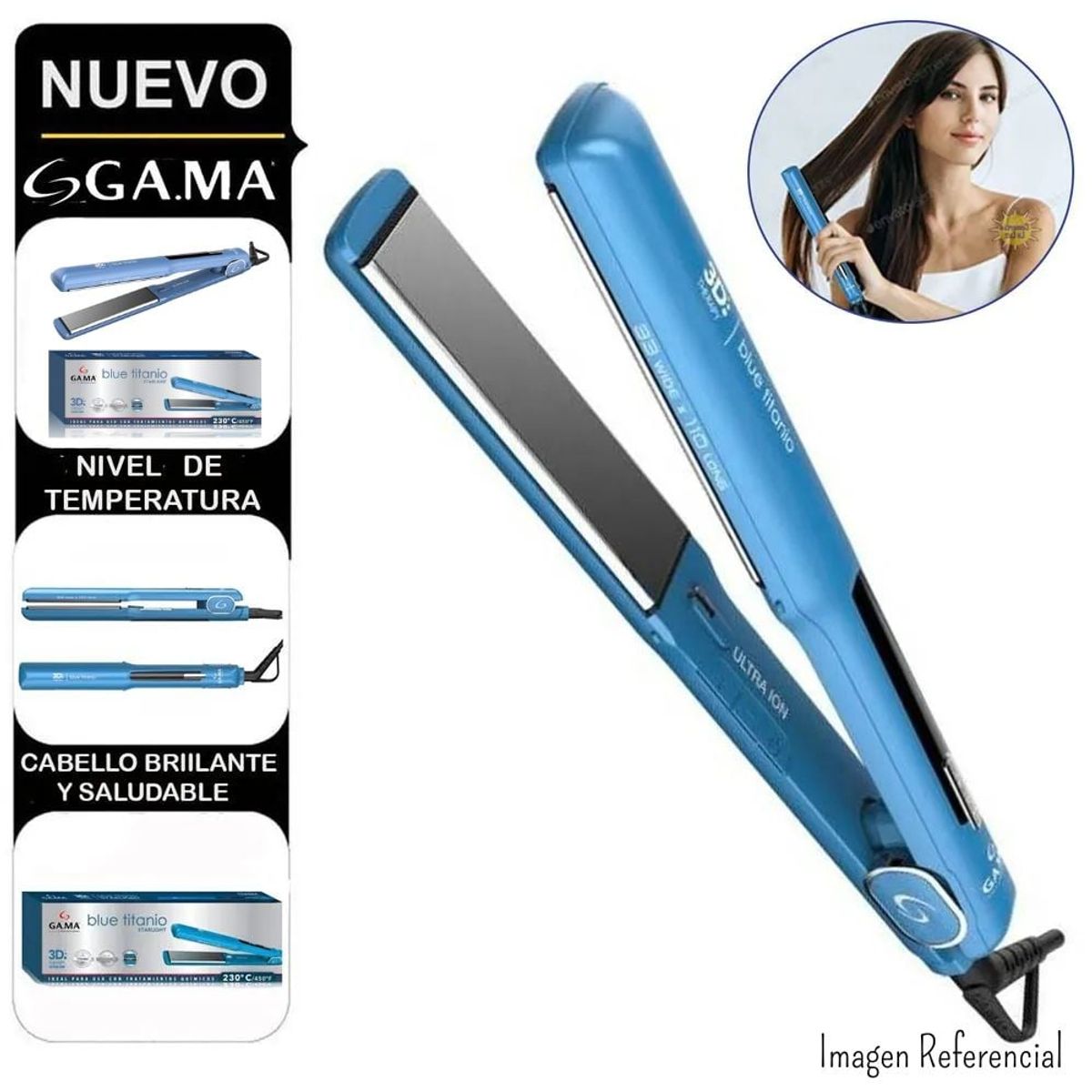 GAMA - Plancha Alisadora Gama Blue Titanio 3D Therapy Ultra ion - Digital