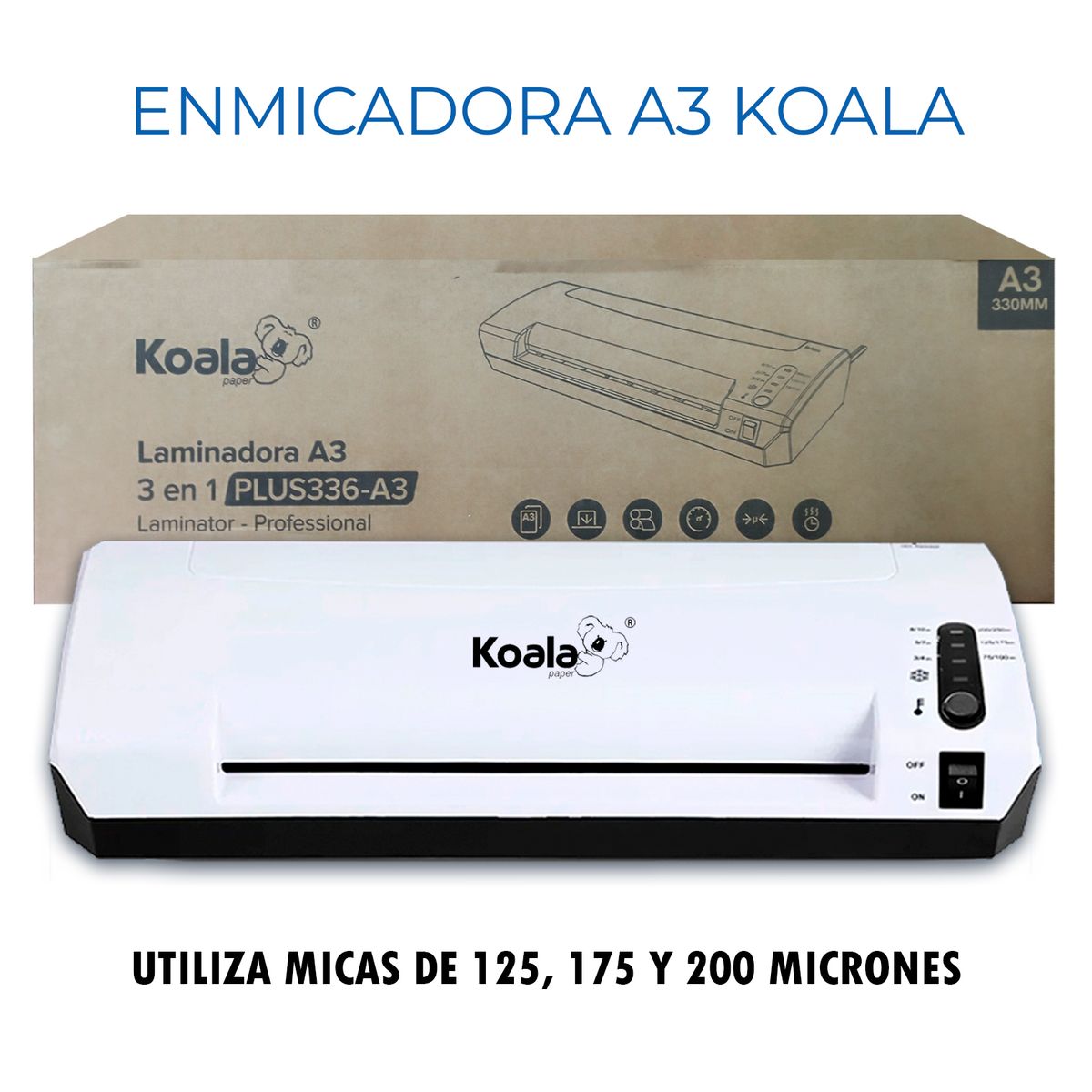 KOALA - Enmicadora A3 + 100 Micas A4 + 100 Carnet + Corta + Redondea