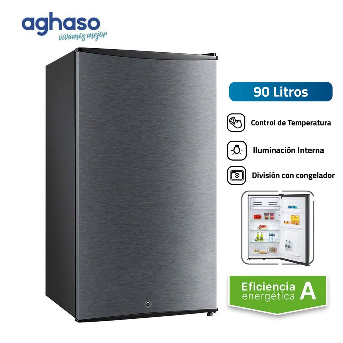 AGHASO - Frigobar Aghaso con Llave 90LT REFR-AGH08 Silver
