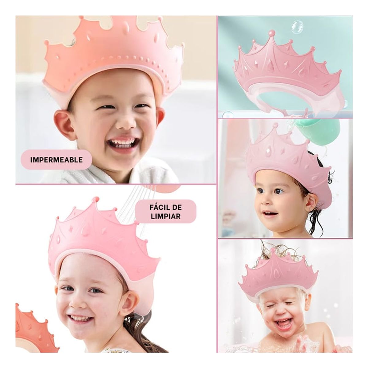 OEM - GORRO BAÑO DUCHA BEBE- NIÑOS PROTECCIÓN DE OJOS ROSADO