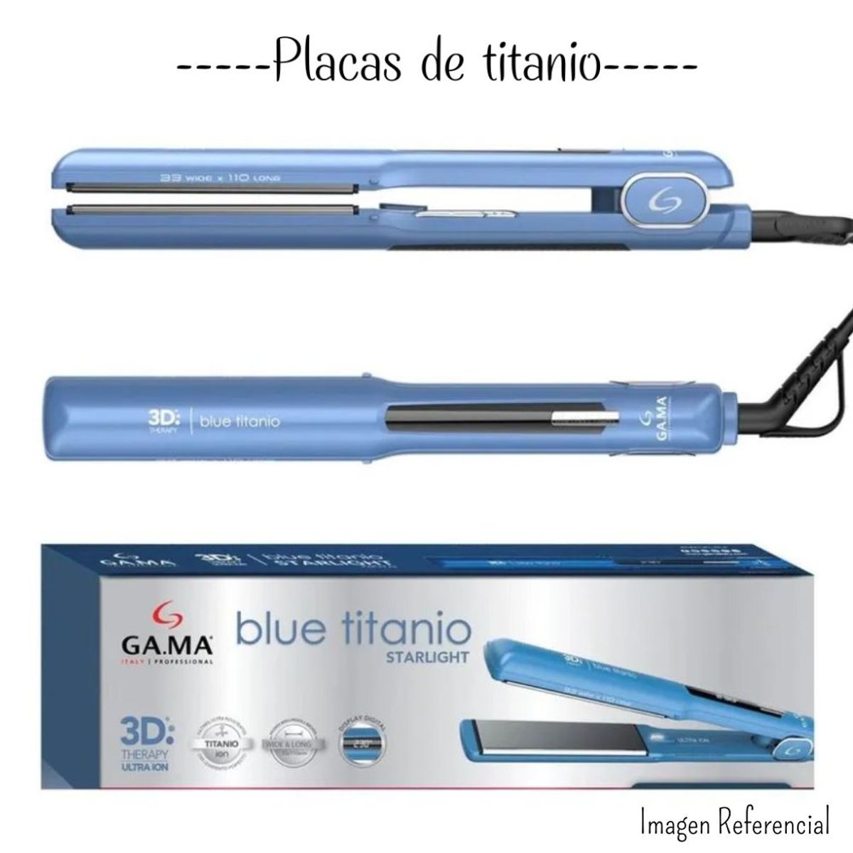 GAMA - Plancha Alisadora Gama Blue Titanio Stralight 3D therapy Ultra terapy ION-DIGITAL