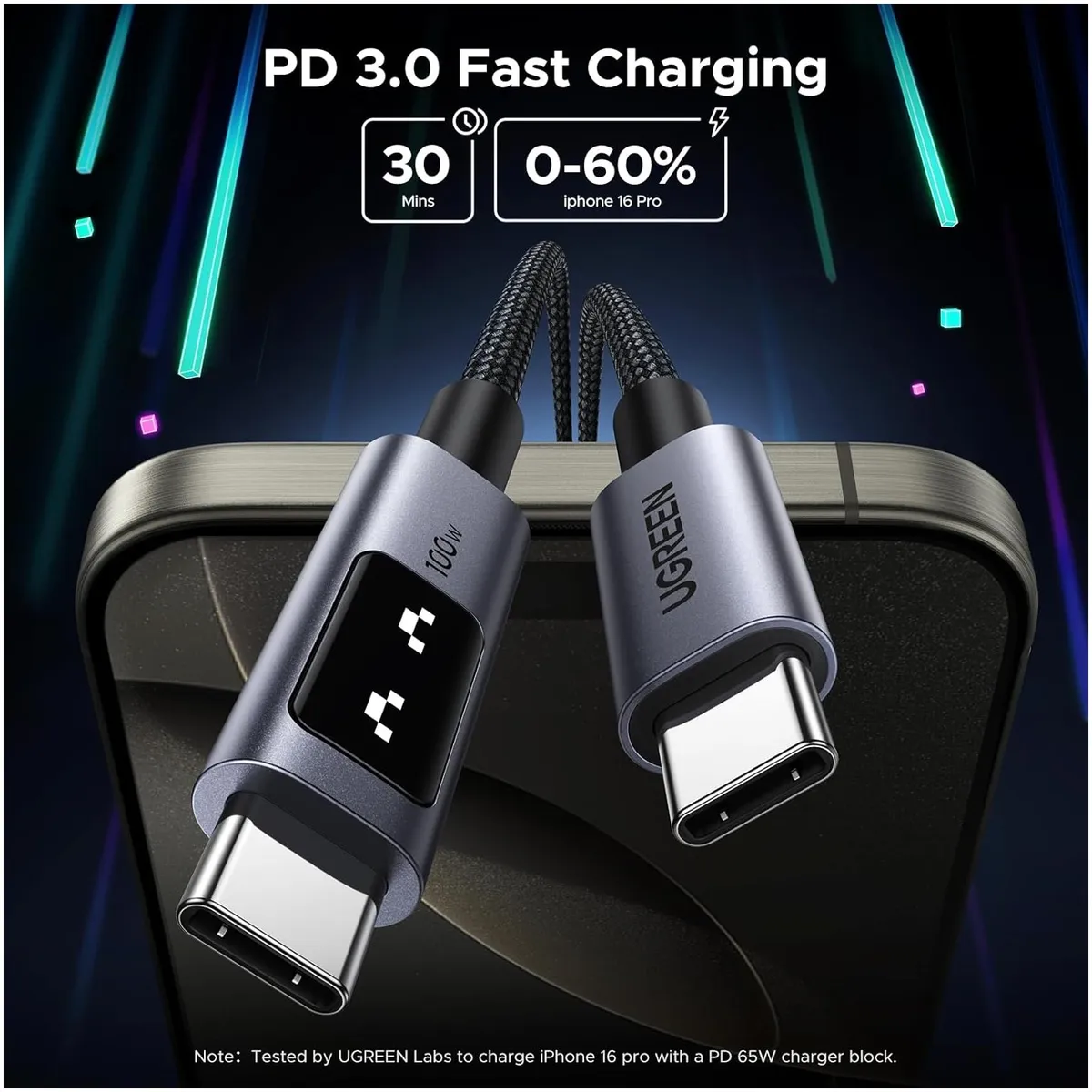 UGREEN - Ugreen Cable USB-C a USB-C 100W 2m Carga Rápida LED L509 - 35512