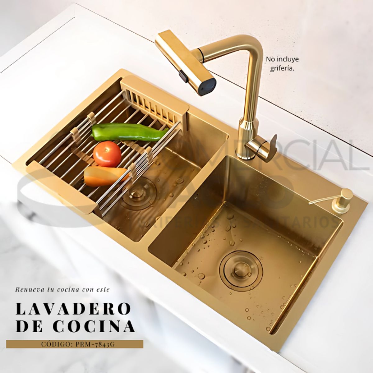 FRATELLI - LAVADERO DE COCINA ACERO DOBLE POZA DORADO PRM-7843G