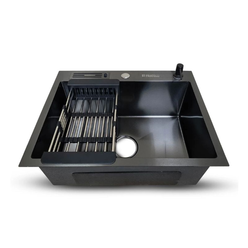 FRATELLI - LAVADERO DE COCINA ACERO CON PORTA CUCHILLO NEGRO PRM-6045B