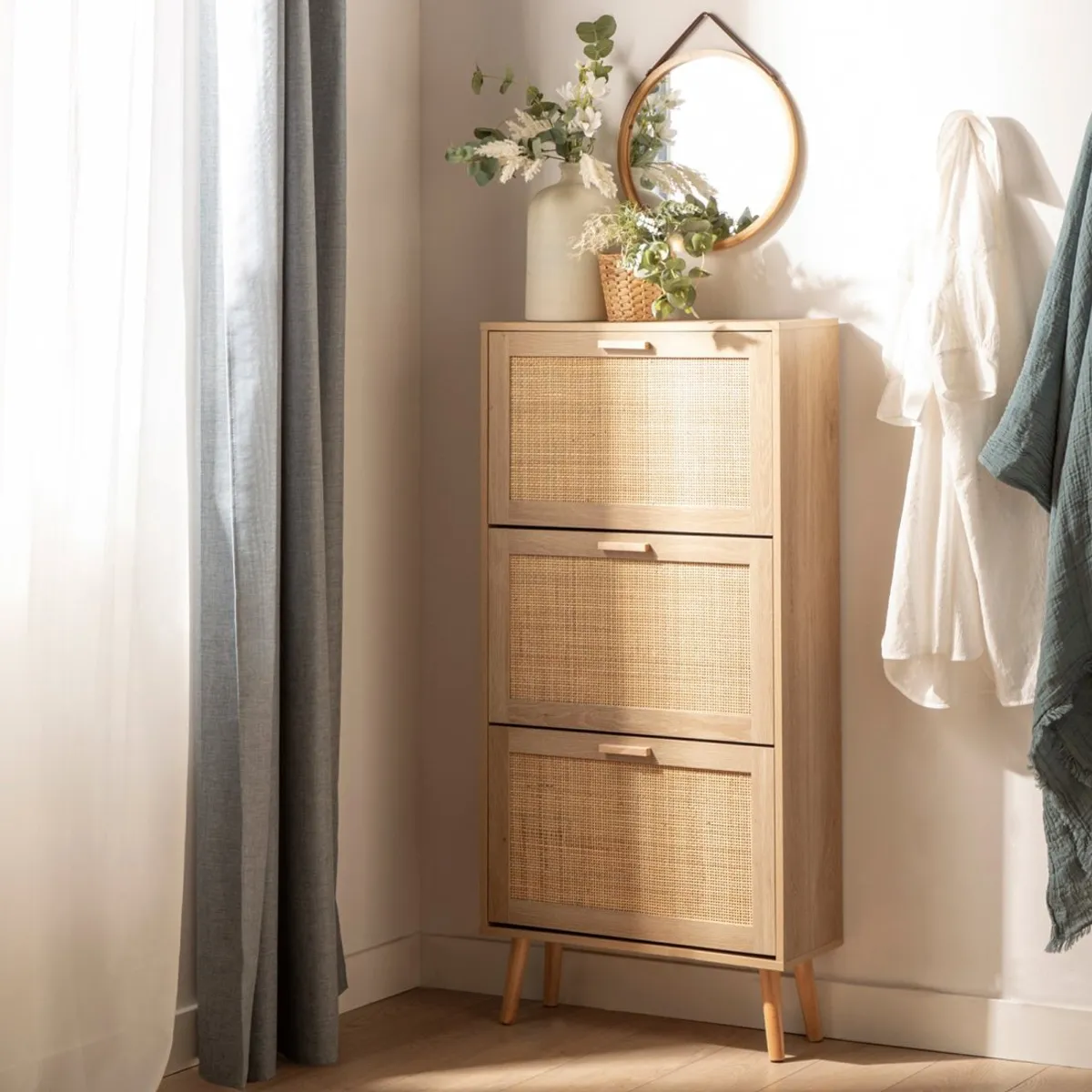 R&R MUEBLES - Zapatera Moderna Benton Marrón Claro R&R MUEBLES