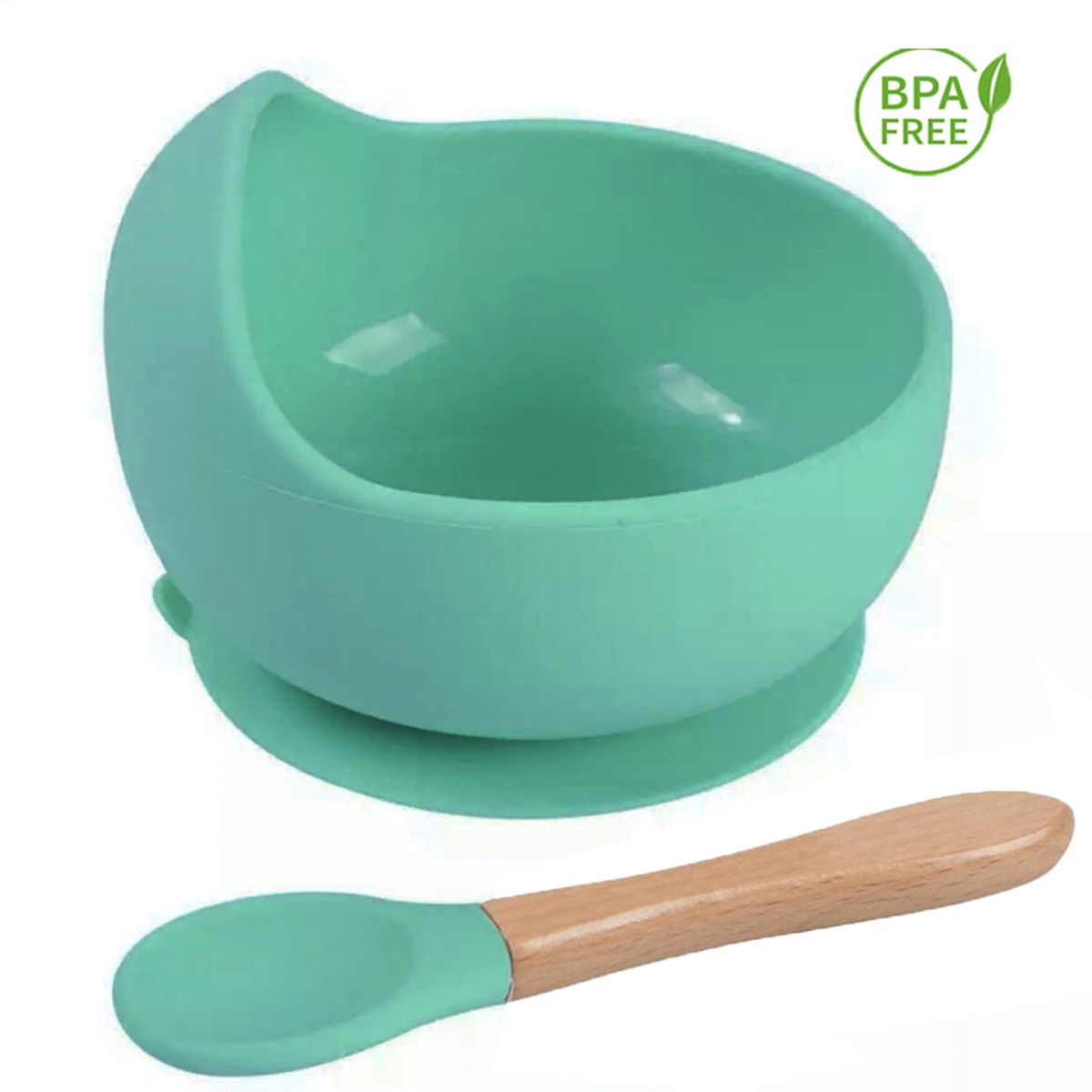 GENERICO - Cuenco de silicona Turquesa con cuchara para bebe