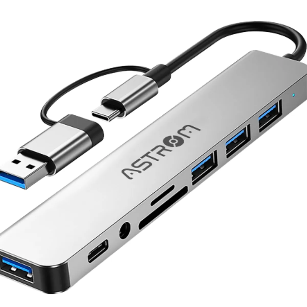 ASTROM - Adaptador HUB USB 8 EN 1 AST MH2381 2PORT TYPE-C 1PORT 3.0