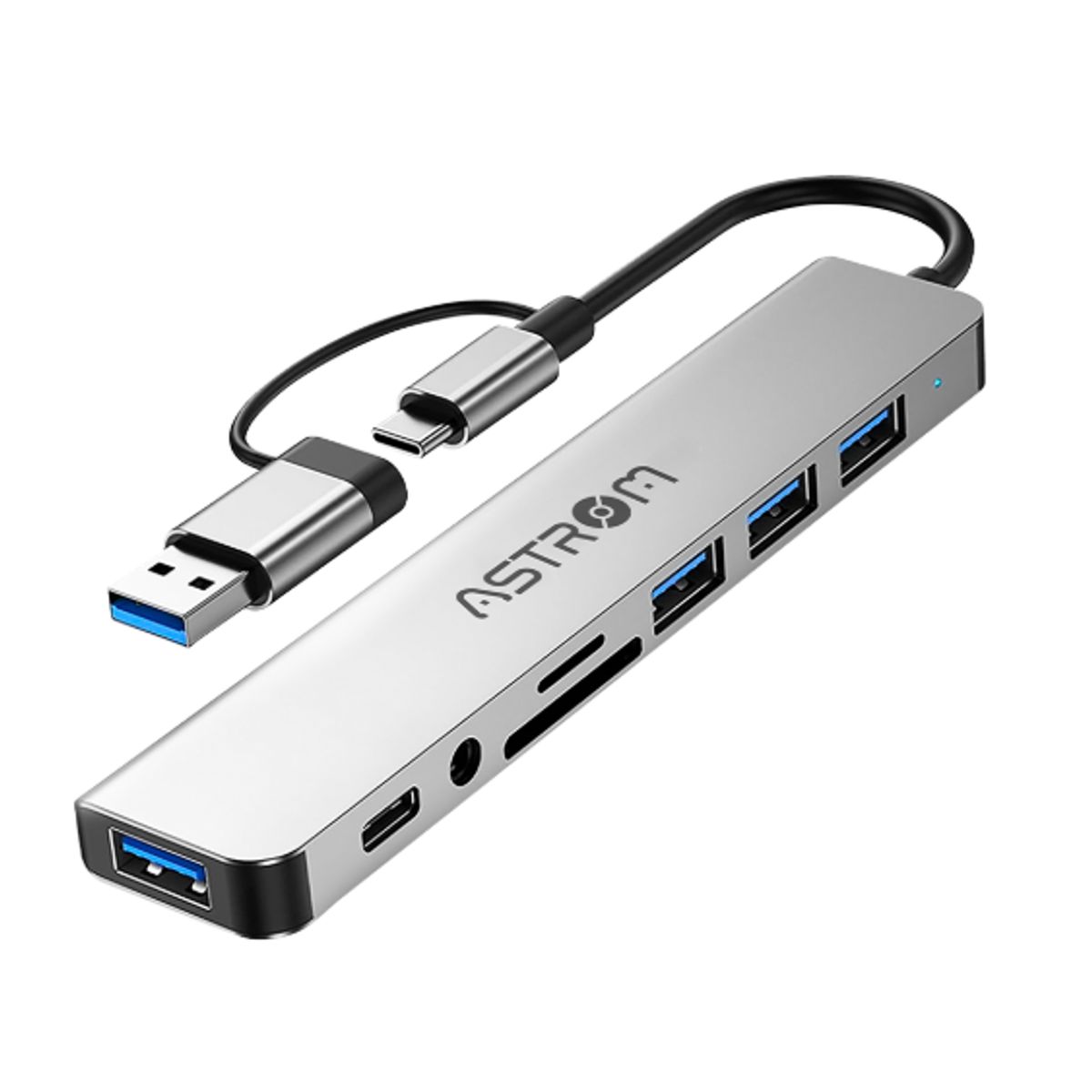 ASTROM - Adaptador HUB USB 8 EN 1 AST MH2381 2PORT TYPE-C 1PORT 3.0
