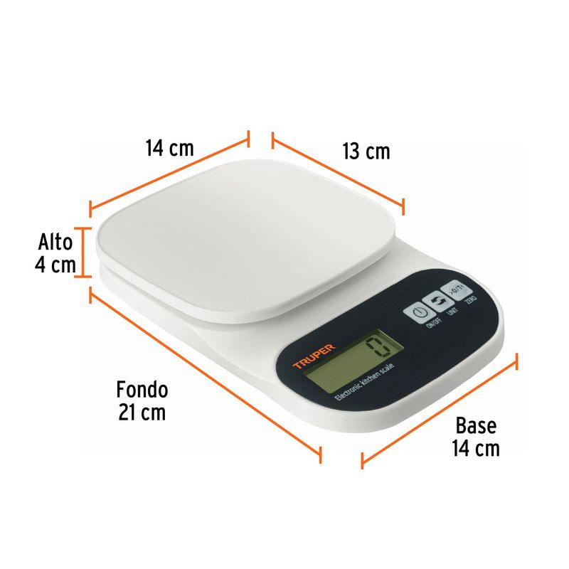 TRUPER - Balanza / Báscula digital para cocina, plato de ABS, 5 kg, Truper