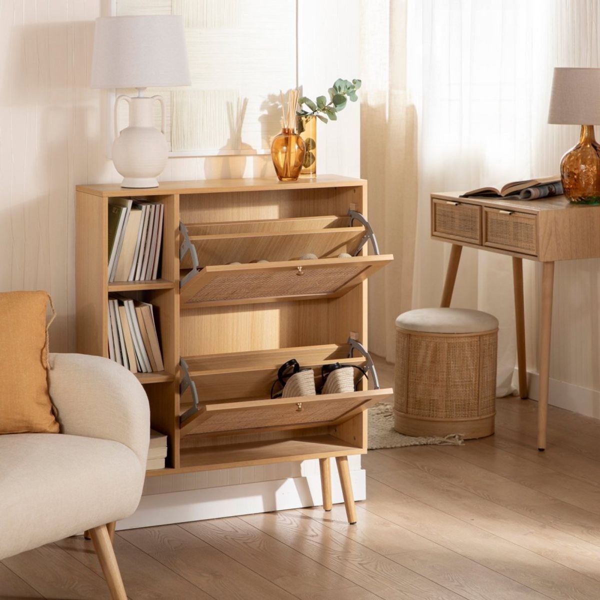 R&R MUEBLES - Zapatera Moderna con Estantes Iván Marrón Claro R&R MUEBLES