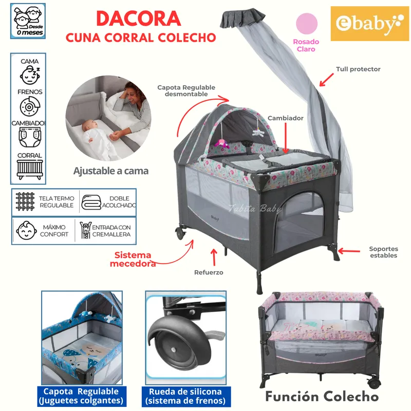 EBABY - Cuna Colecho Mecedora Dacora Rosado claro