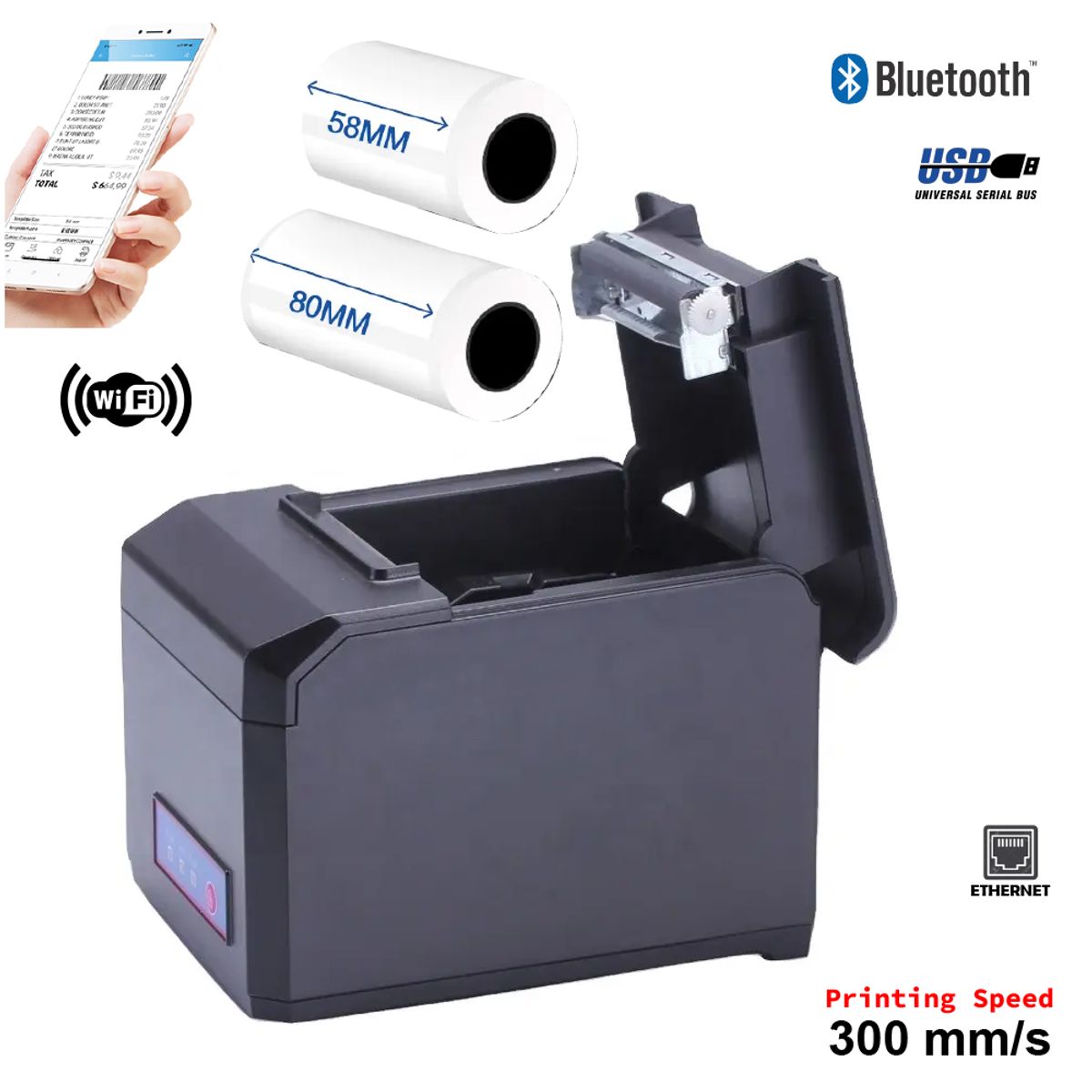 GENERICO - Impresora Termica Ticket 80mm con Bluetooth Wifi USB y LAN E801 HOIN
