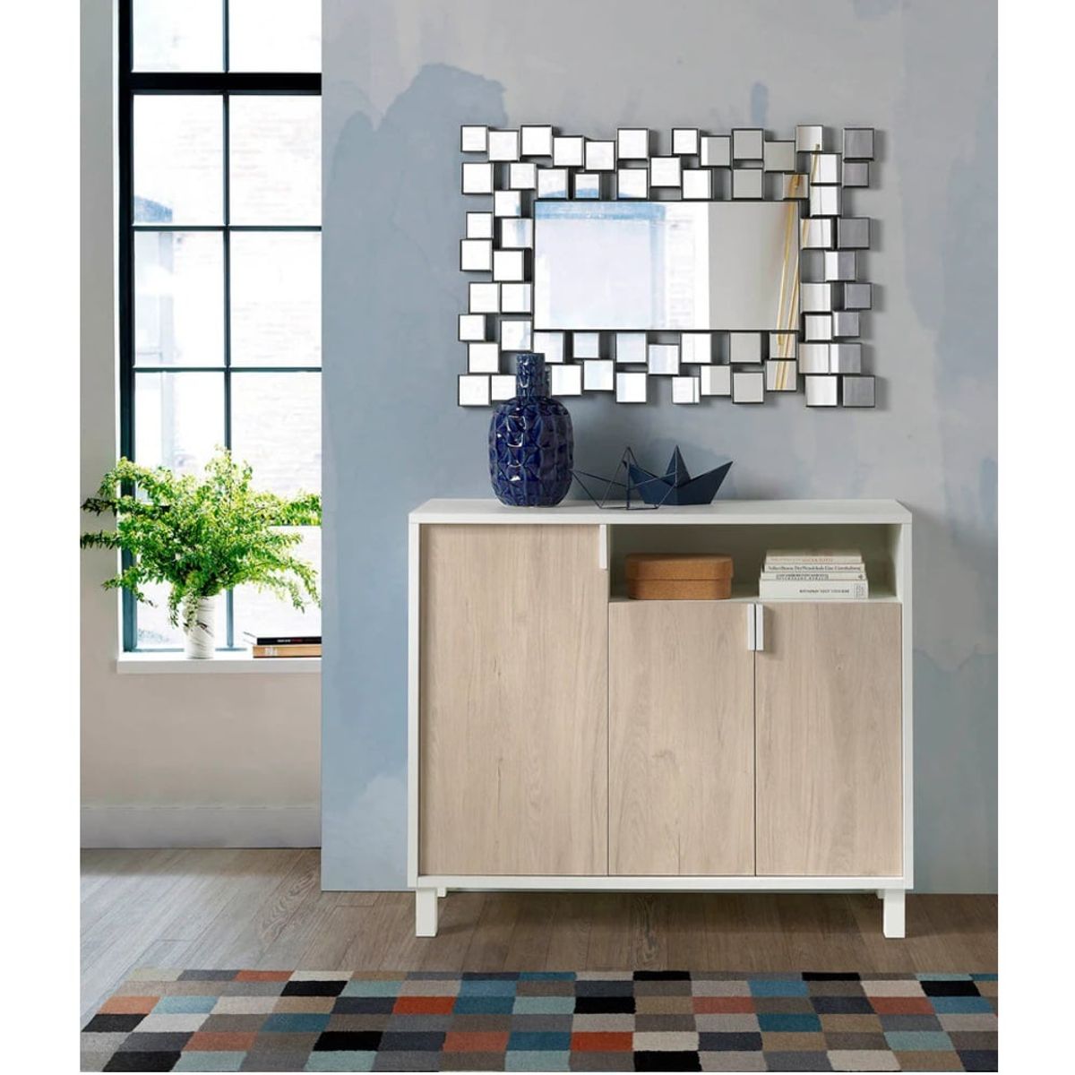 R&R MUEBLES - Zapatera Recibidor Sara 3 Puertas Roble/Blanco R&R MUEBLES