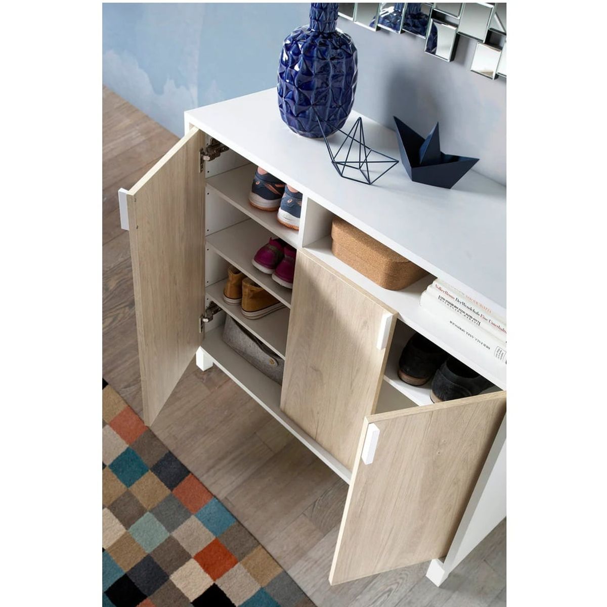 R&R MUEBLES - Zapatera Recibidor Sara 3 Puertas Roble/Blanco R&R MUEBLES