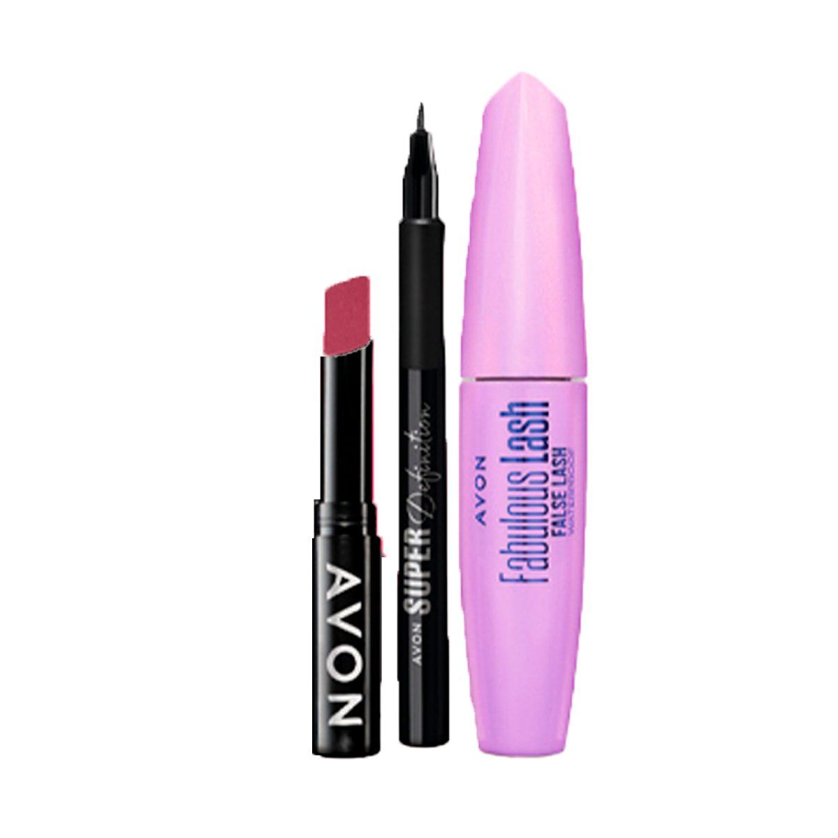 AVON - KIT x3 Fabulous Lash Mascara Pestañas con Del Liquido y Labial Mauve