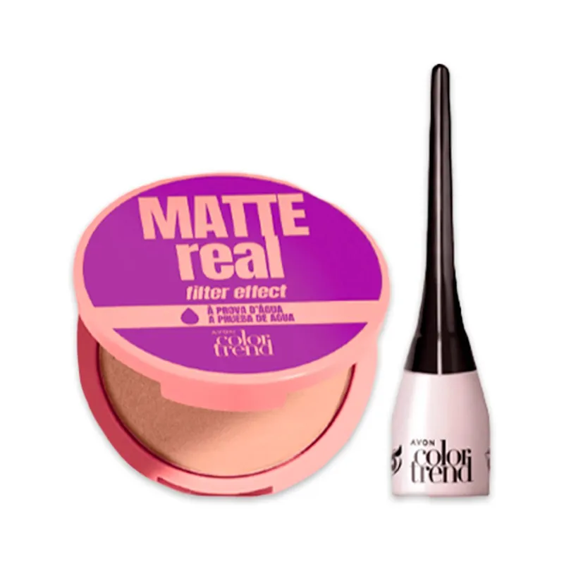 AVON - KIT x2 Color Trend Polvo Compacto MEDIO Con Espejo con Del Liquido Negro