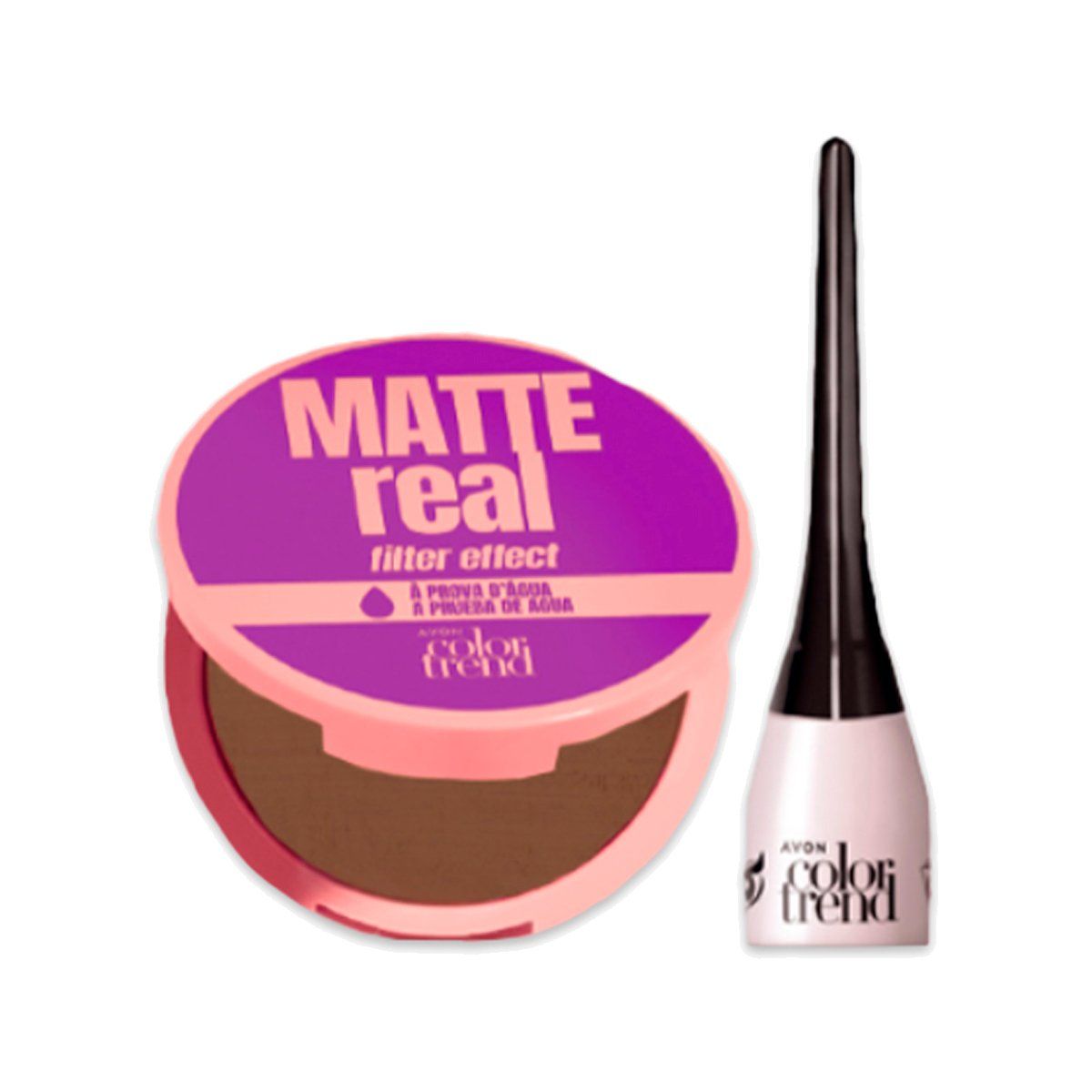 AVON - KIT x2 Color Trend Polvo Compacto OSCURO Con Espejo con Del Liquido Negro