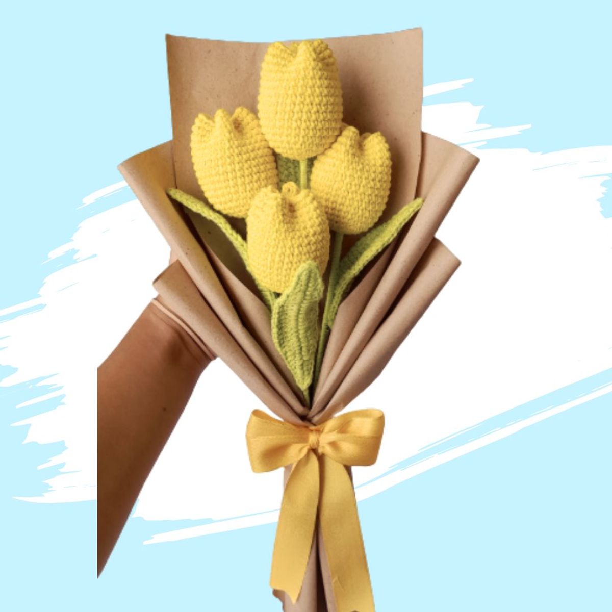 GENERICO - Ramo Tulipanes Eternos Tejidos a Crochet Flores Amarillas